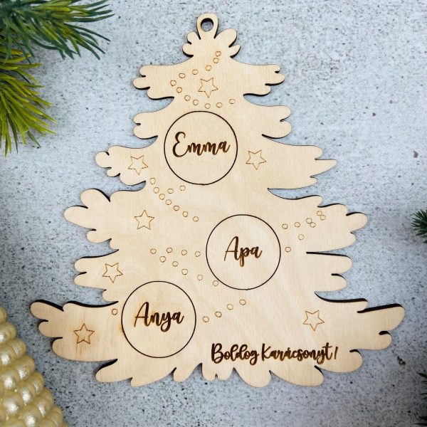 Karácsonyfa formájú dísz egyedi nevekkel